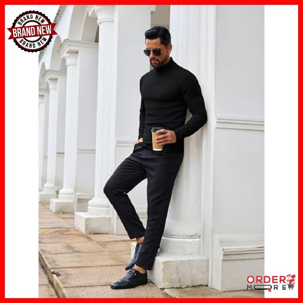 Men's Slim Fit Turtleneck Sweater Lightweight Knit Pullover Long Sleeve - Picture 5 of 8
